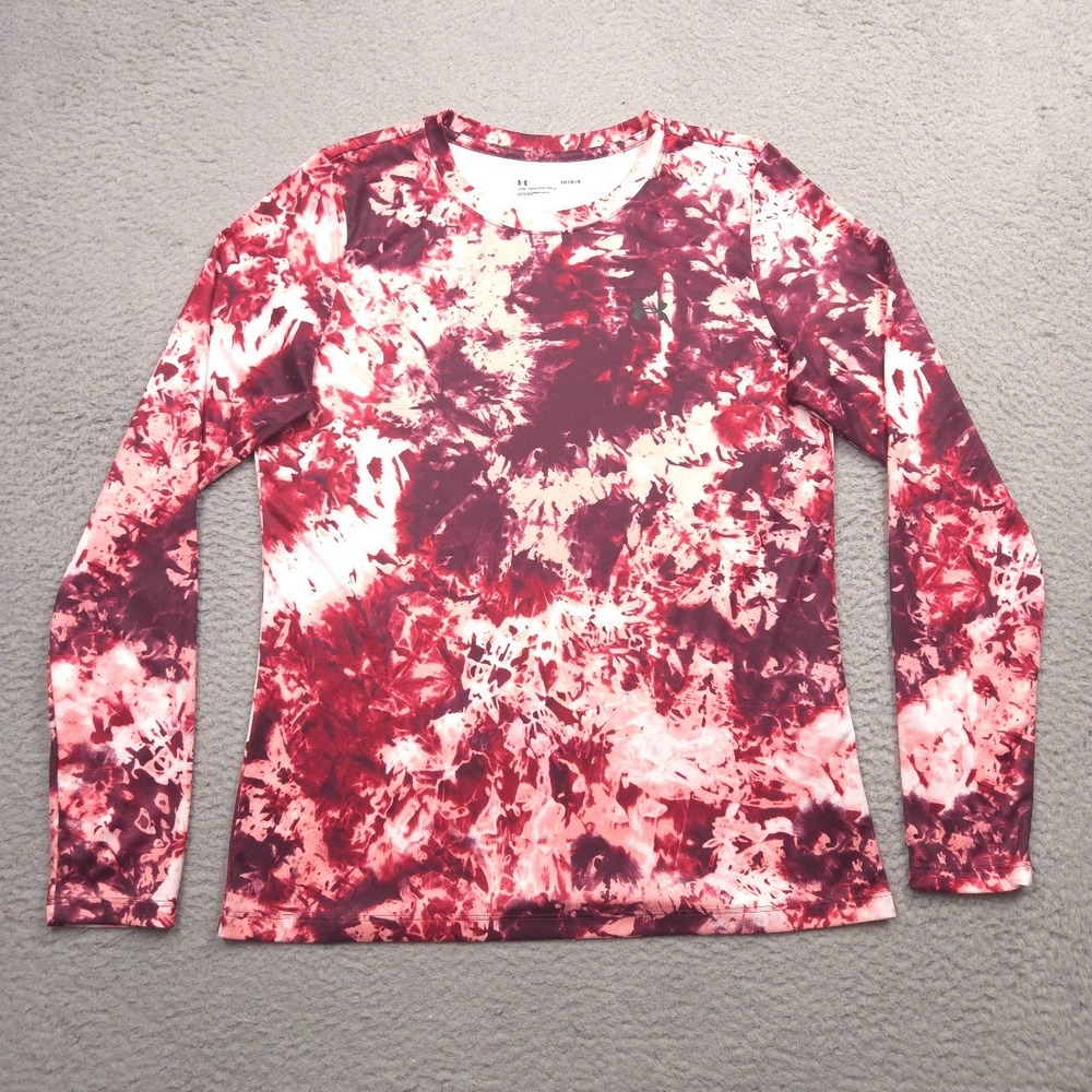Under Armour UA Velocity Printed Long Sleeve Shirt Women‎ L Pink Burgundy Loose